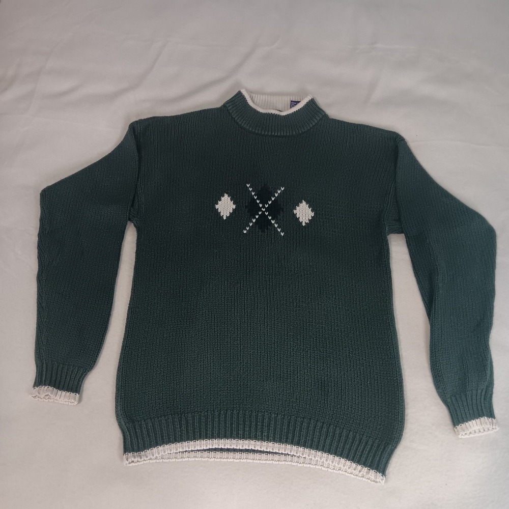 Vintage Y2K‎ Gap Green Navy Argyle Preppy Academia Cotton Sweater Men's Sz Small